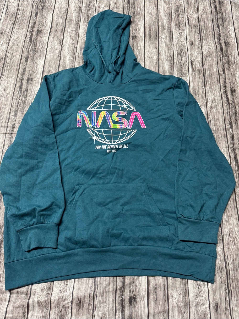 NASA Teal Graphic Hoodie - Pullover Hoodie Sweatshirt NWOT
